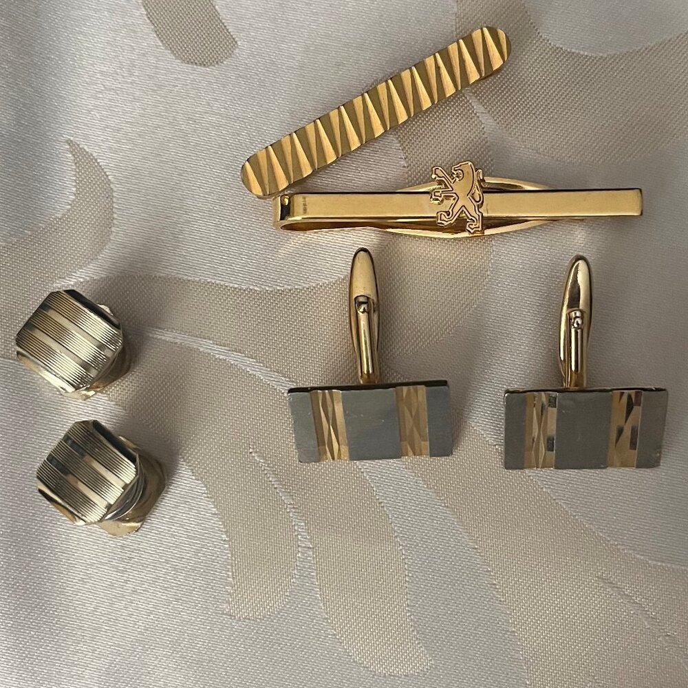 Men's Set of 2 Tie Pins and 2 Cuff Button Sets